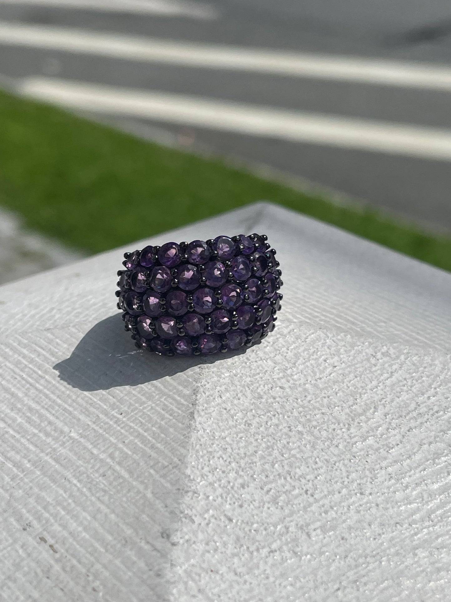 925 Sterling Silver Natural Amethyst Cluster Ring Size 7