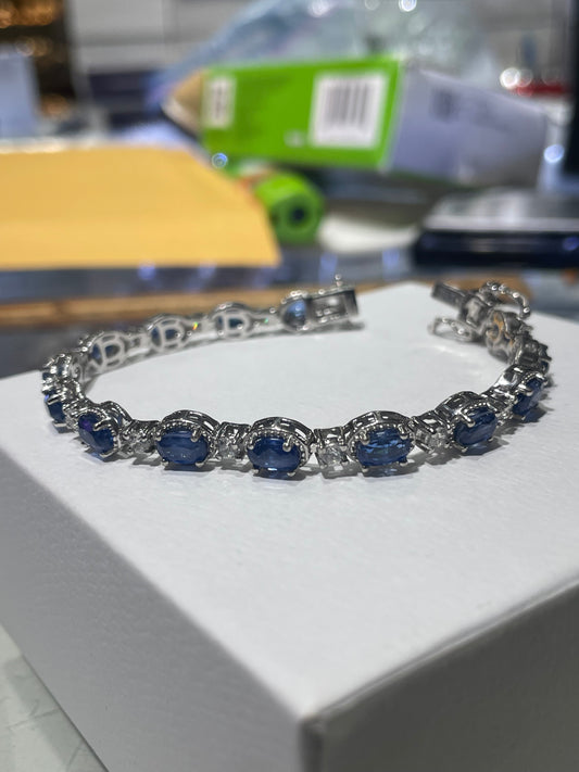 925 Sterling Silver Blue Kyanite & Cz Tennis Bracelet 6.75”