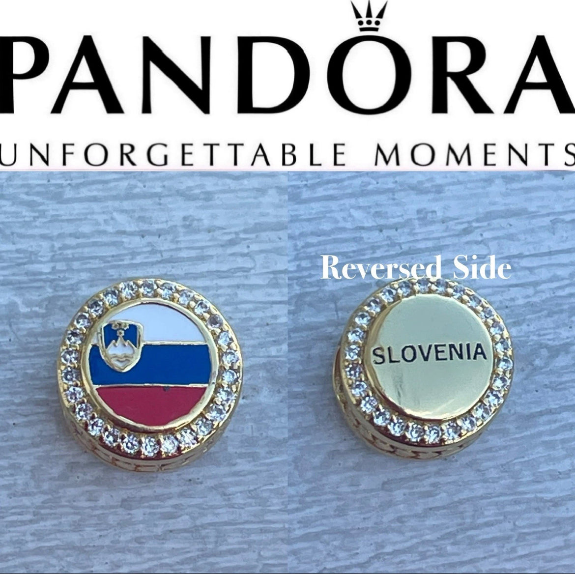 Pandora Slovenia Exclusive Country Flag Round Signet Gold Shine Charm