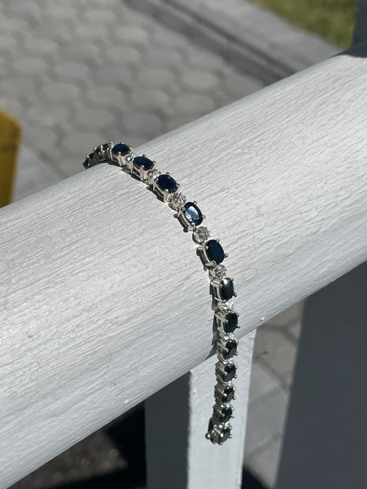 925 Sterling Silver Natural Sapphire Tennis Bracelet