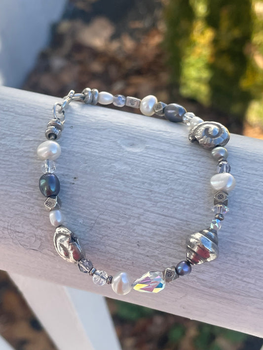 925 Sterling Silver Nautical Beaded Bracelet 7.5”