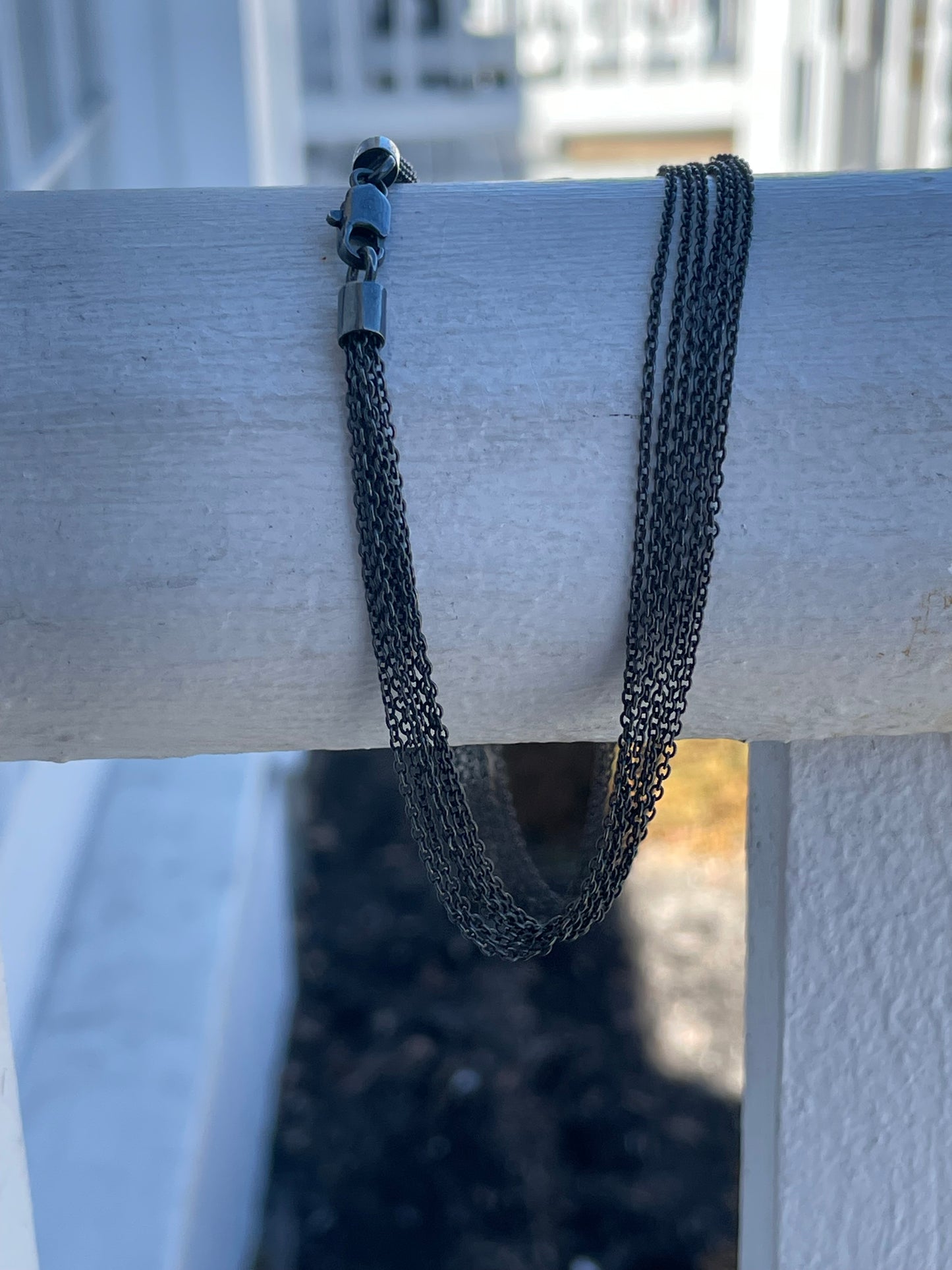 925 Oxidized Sterling Silver Multi Strand Rolo Link Necklace 16”