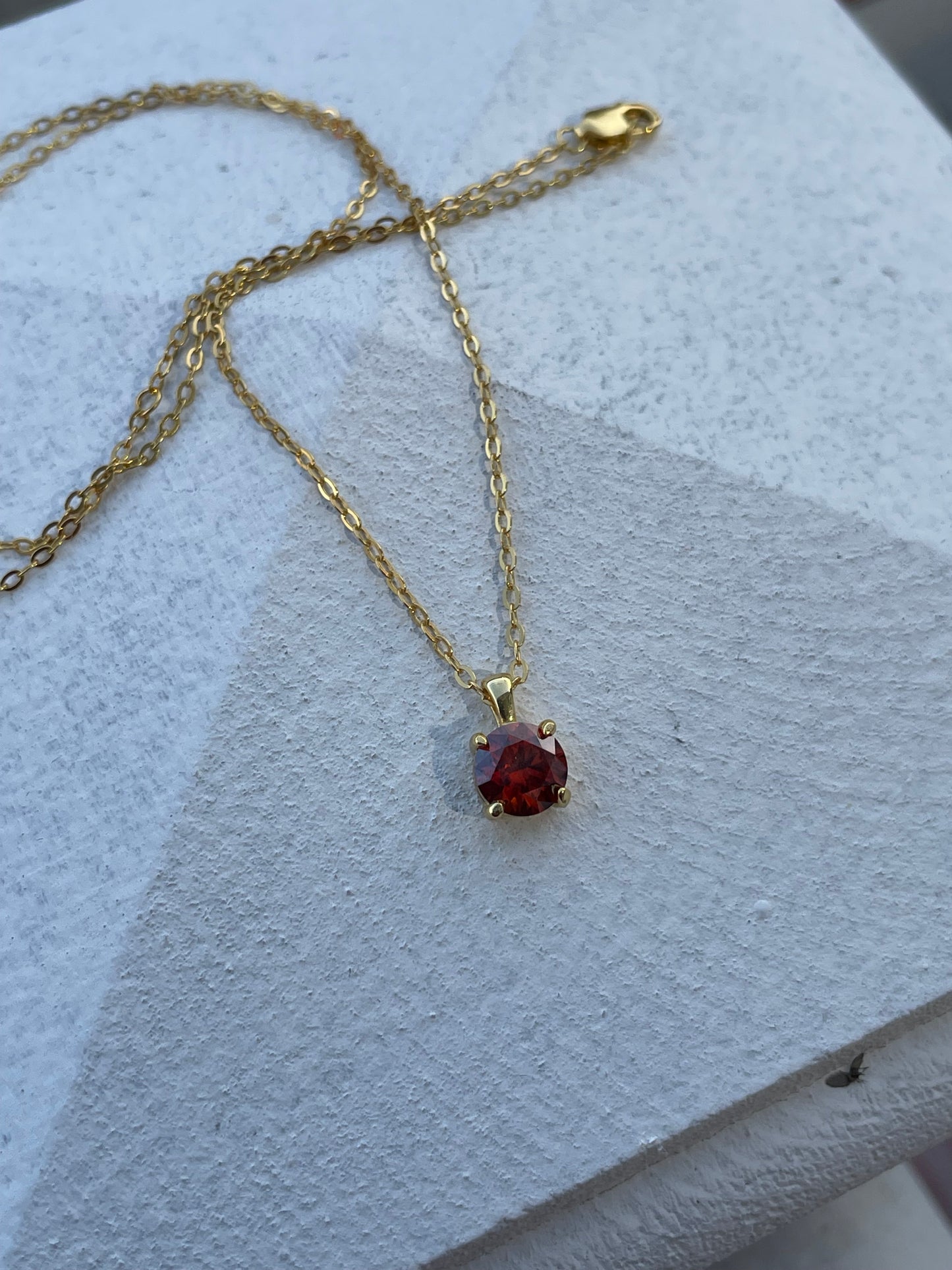 925 Sterling Silver Vermeil Crimson Red Diamond Solitaire Necklace 18”