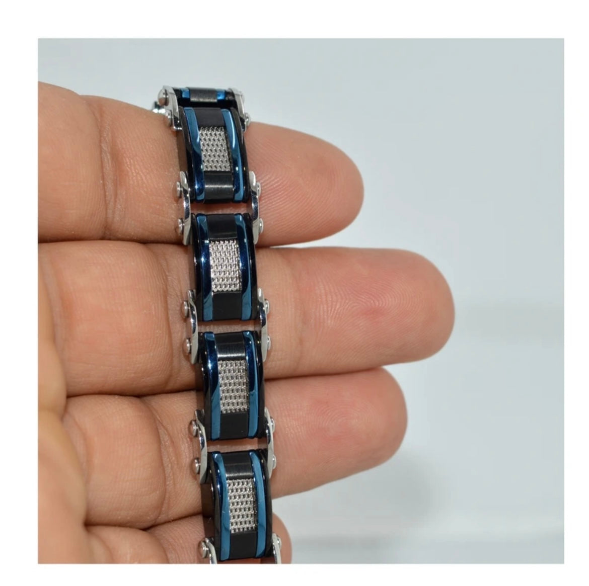 Stainless Steel Black Blue & Silver Color Reversible Rolex Style Bracelet