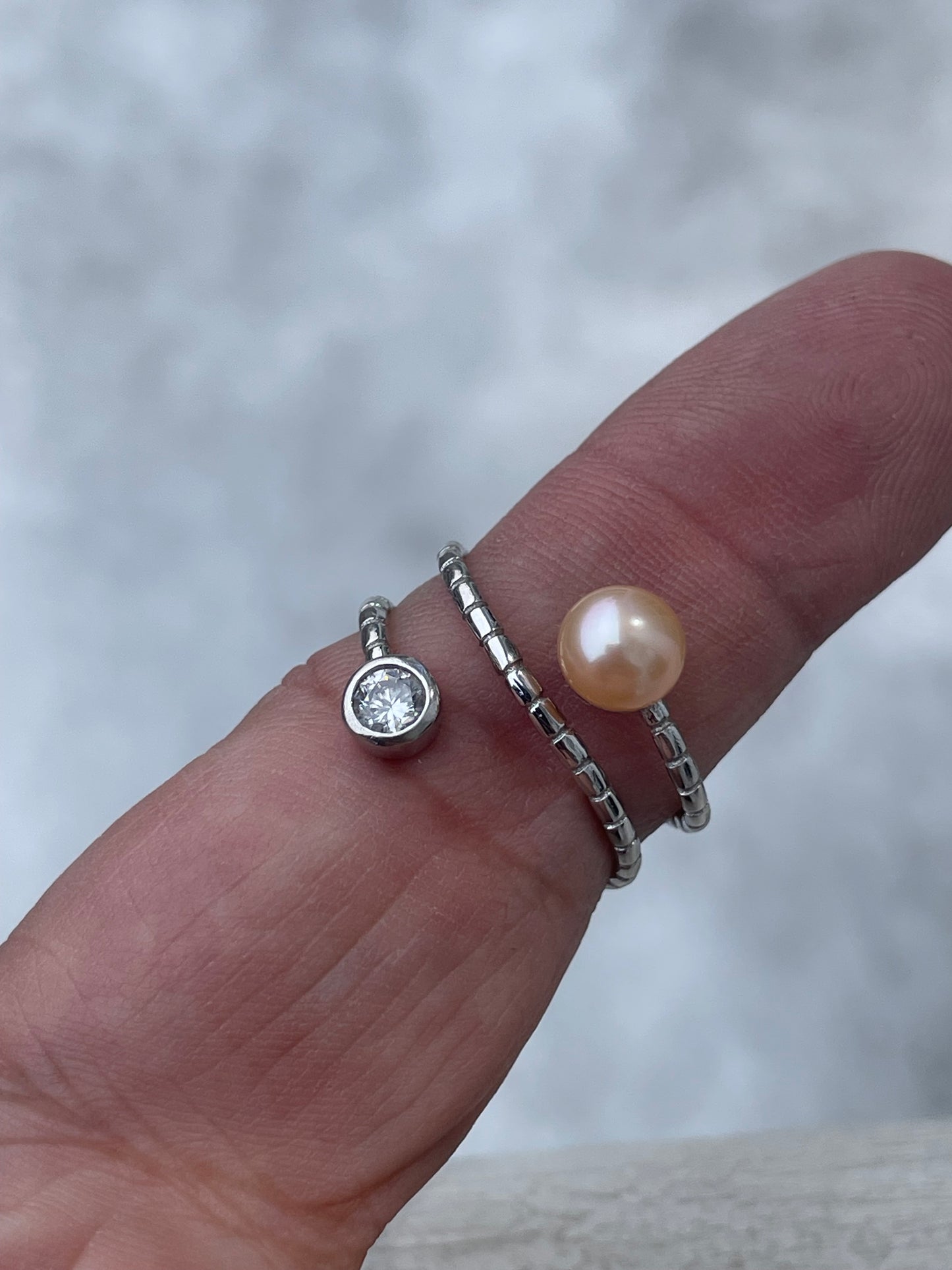 Silver Wrap Around Snake Ring With Pearl & Cz