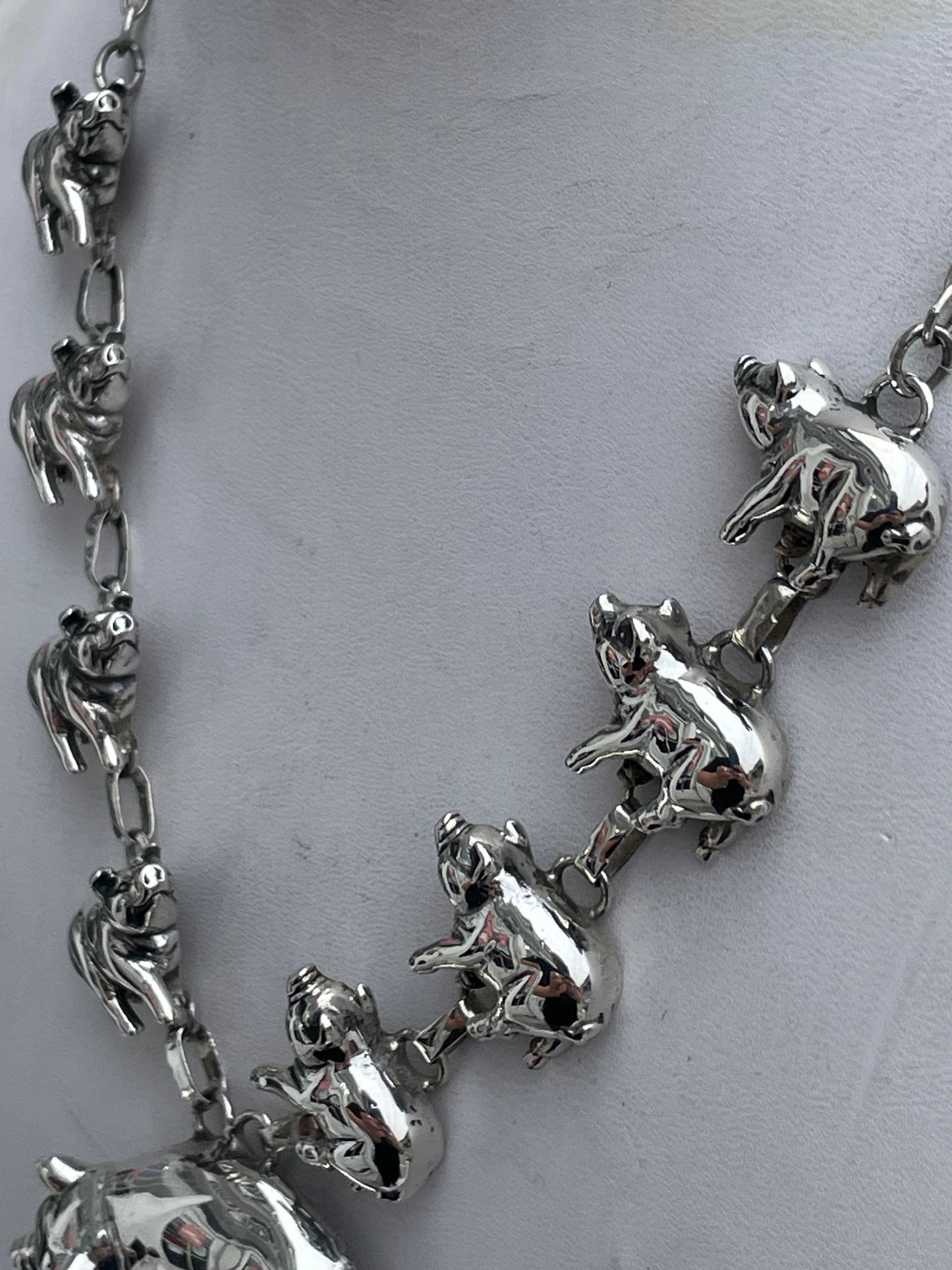Designer Carol Felley Native American Pig Family Station Necklace 925 Sterling Silver