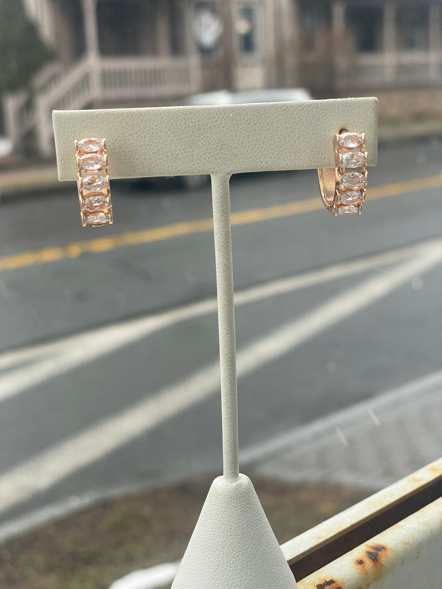 316L Rose Gold Plated Clear Zirconia Huggie Hoop Earrings (K30)