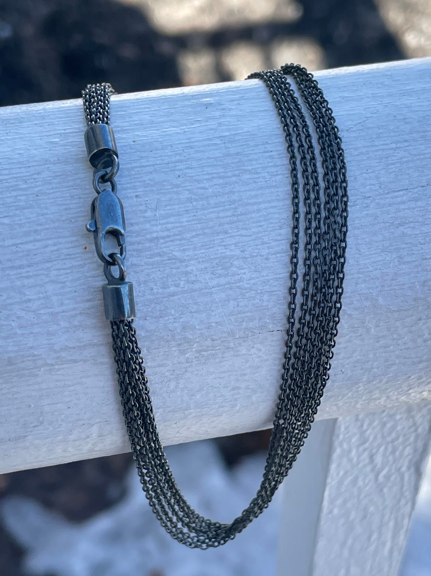 925 Oxidized Sterling Silver Multi Strand Rolo Link Necklace 16”