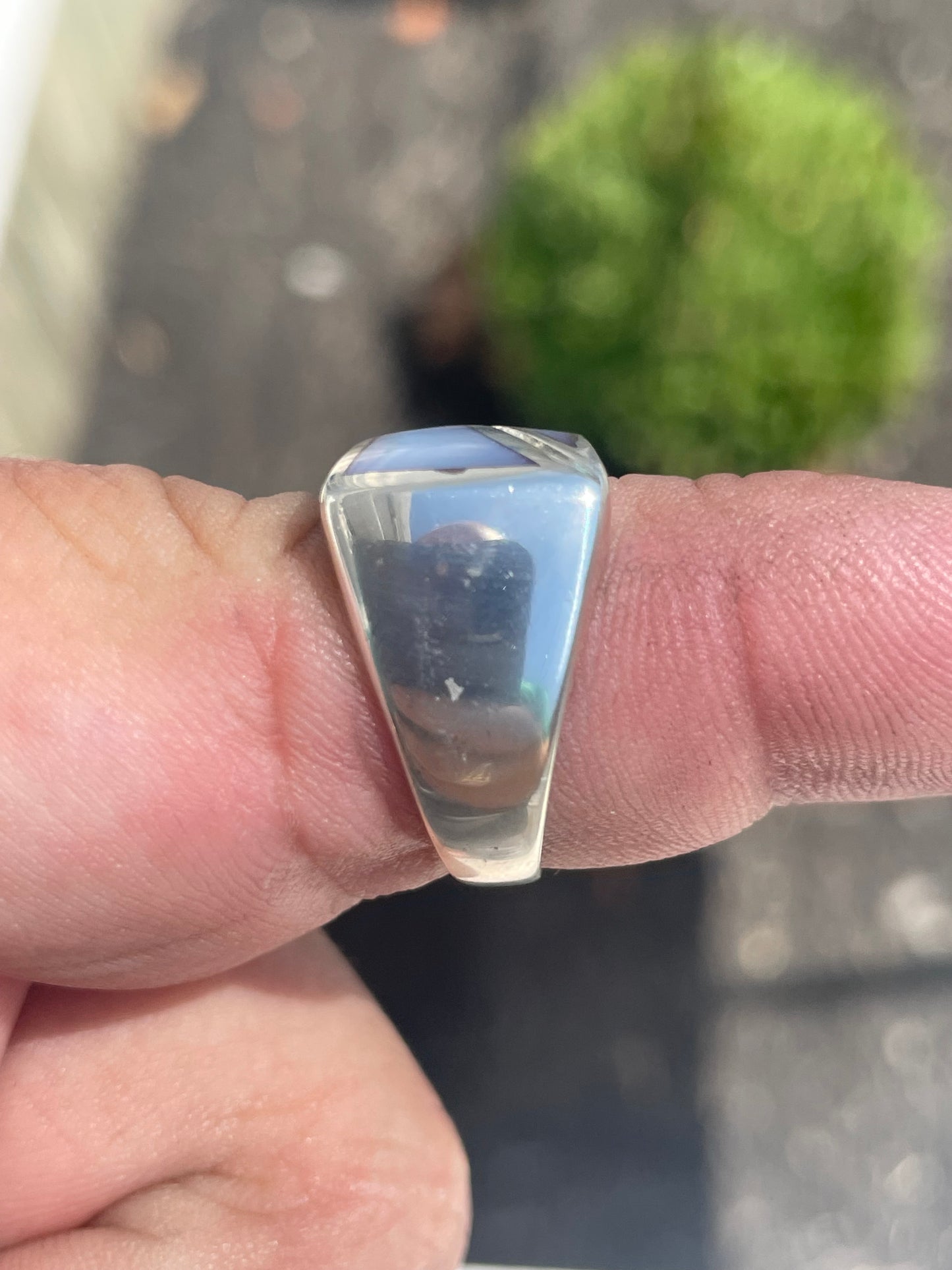 925 Sterling Silver Blue Mother of Pearl Rectangular Signet Ring