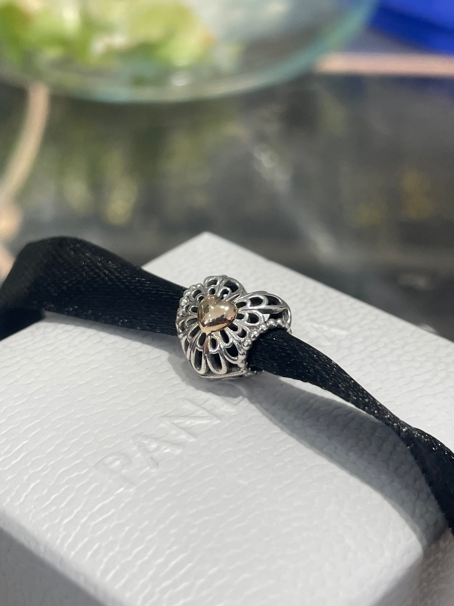 Retired Pandora Two Tone Vintage Heart Charm 925 & 14K Gold 791275
