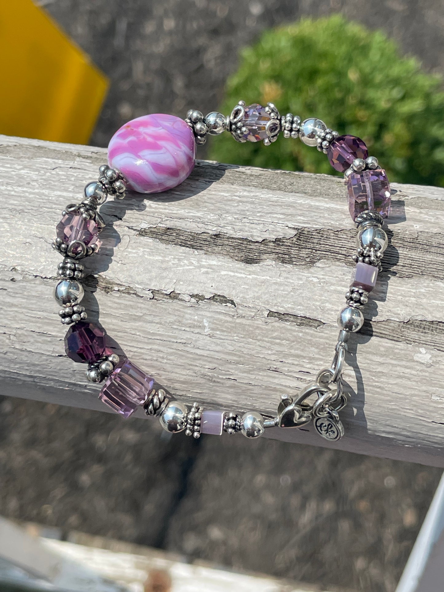 Designer Ele 925 Sterling Silver Lavender & Pink Crystal bracelet