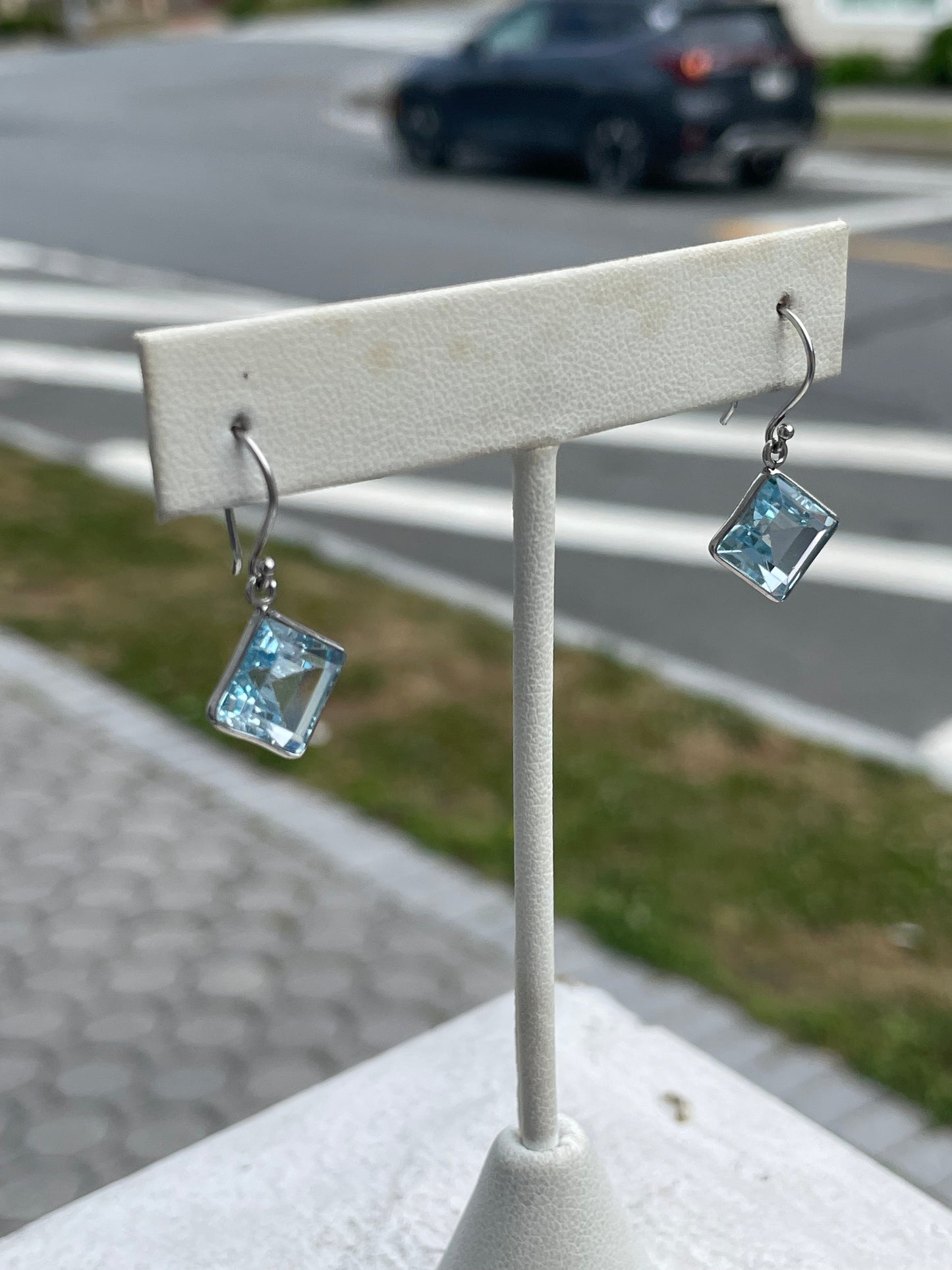 925 Sterling Silver Blue Topaz Dangle Earrings
