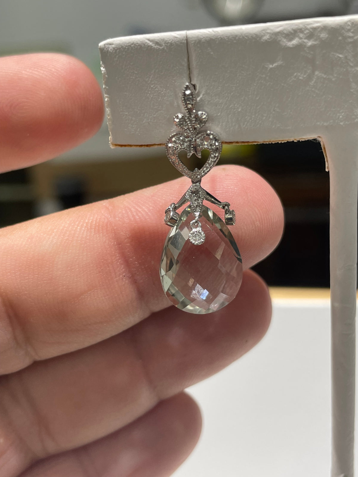 925 Sterling Silver Praisolite & Cz Dangle Earrings