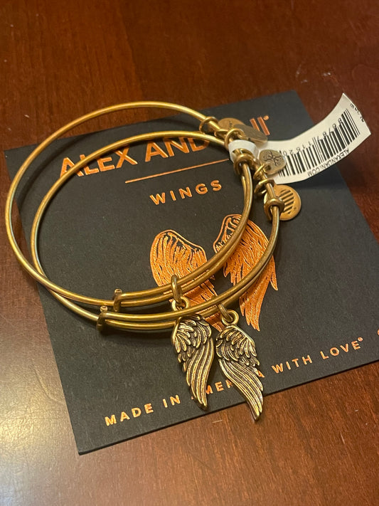 Alex and Ani Angel Gold Tone Angel Wings Bracelet Lot Set of 2