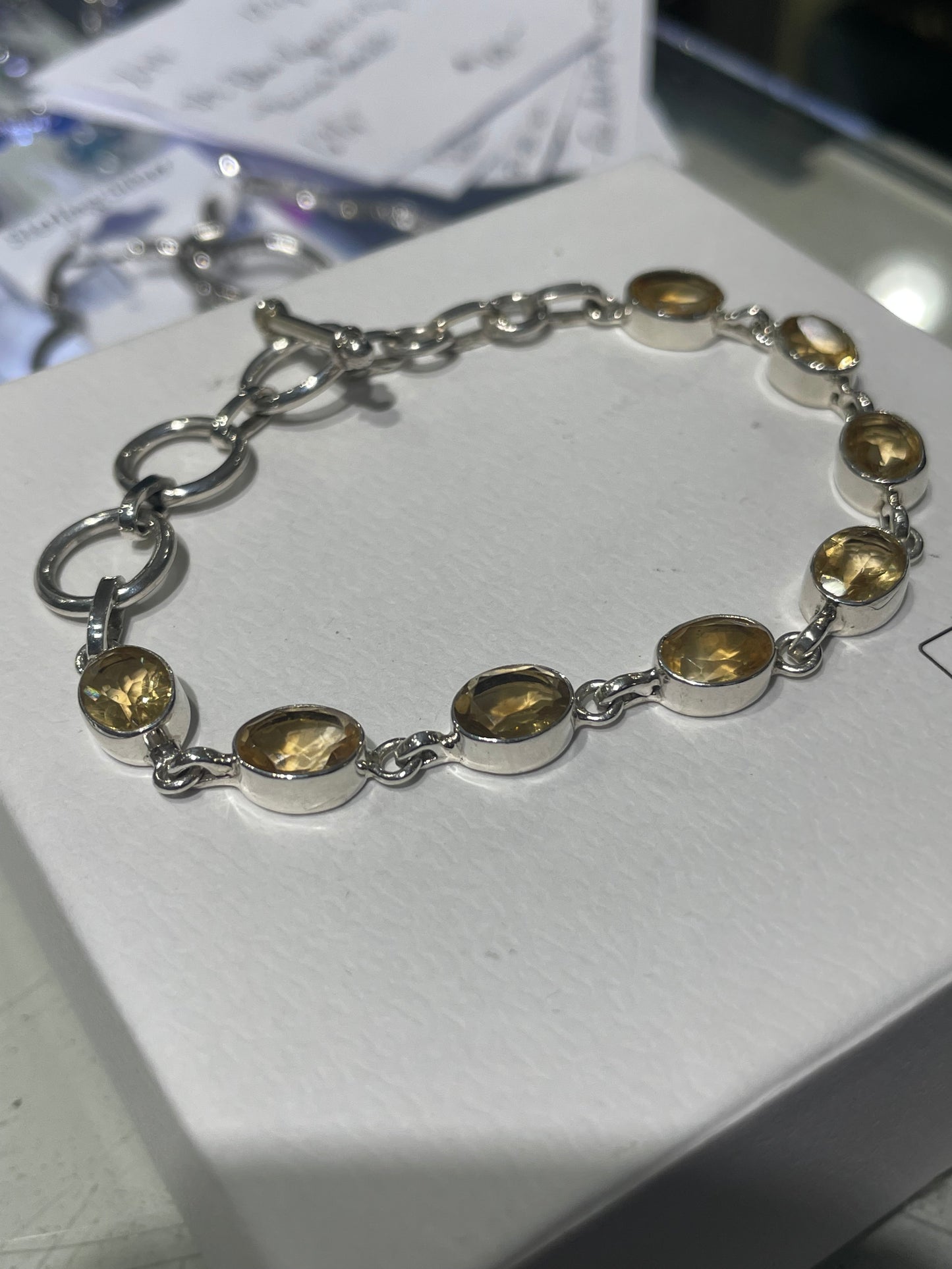 925 Sterling Silver Large Natural Citrine Stone Bracelet