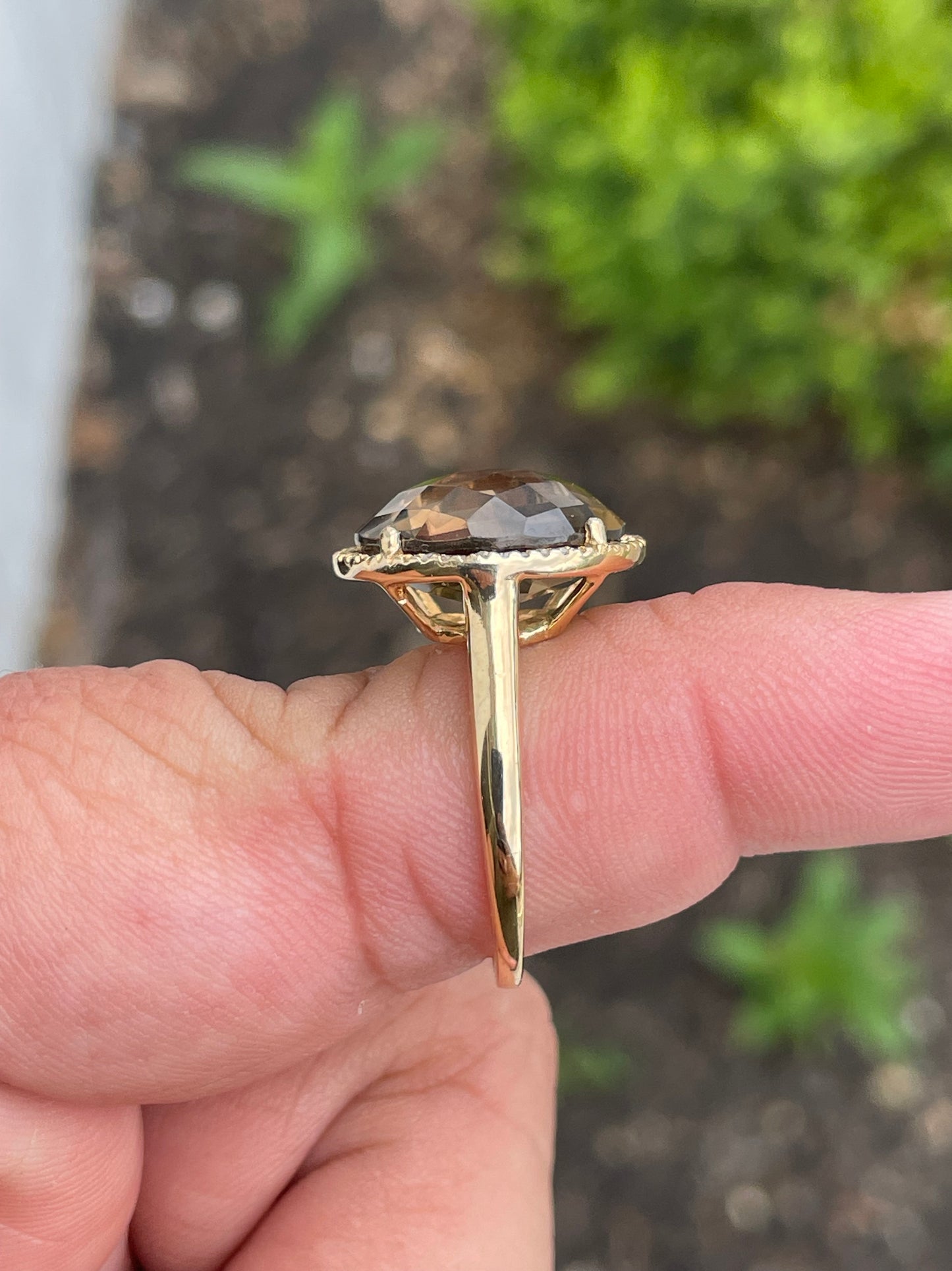 14k Gold Smoky Quartz & Diamond Ring Size 8.5