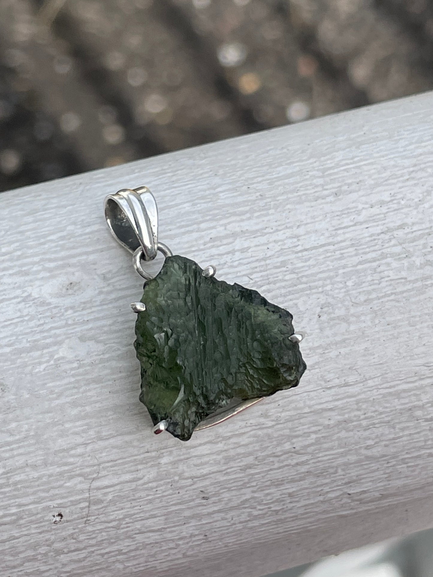 925 Sterling Silver Natural Moldavite Stone Pendant