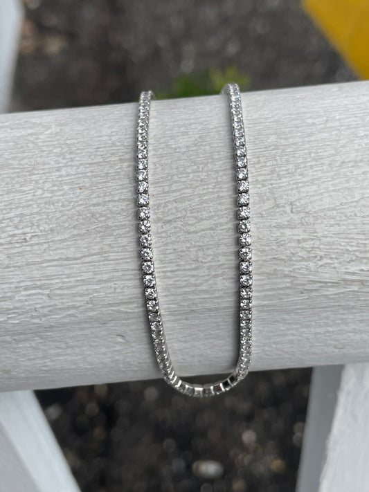 925 Sterling Silver Cz Tennis Anklet 9”-10”