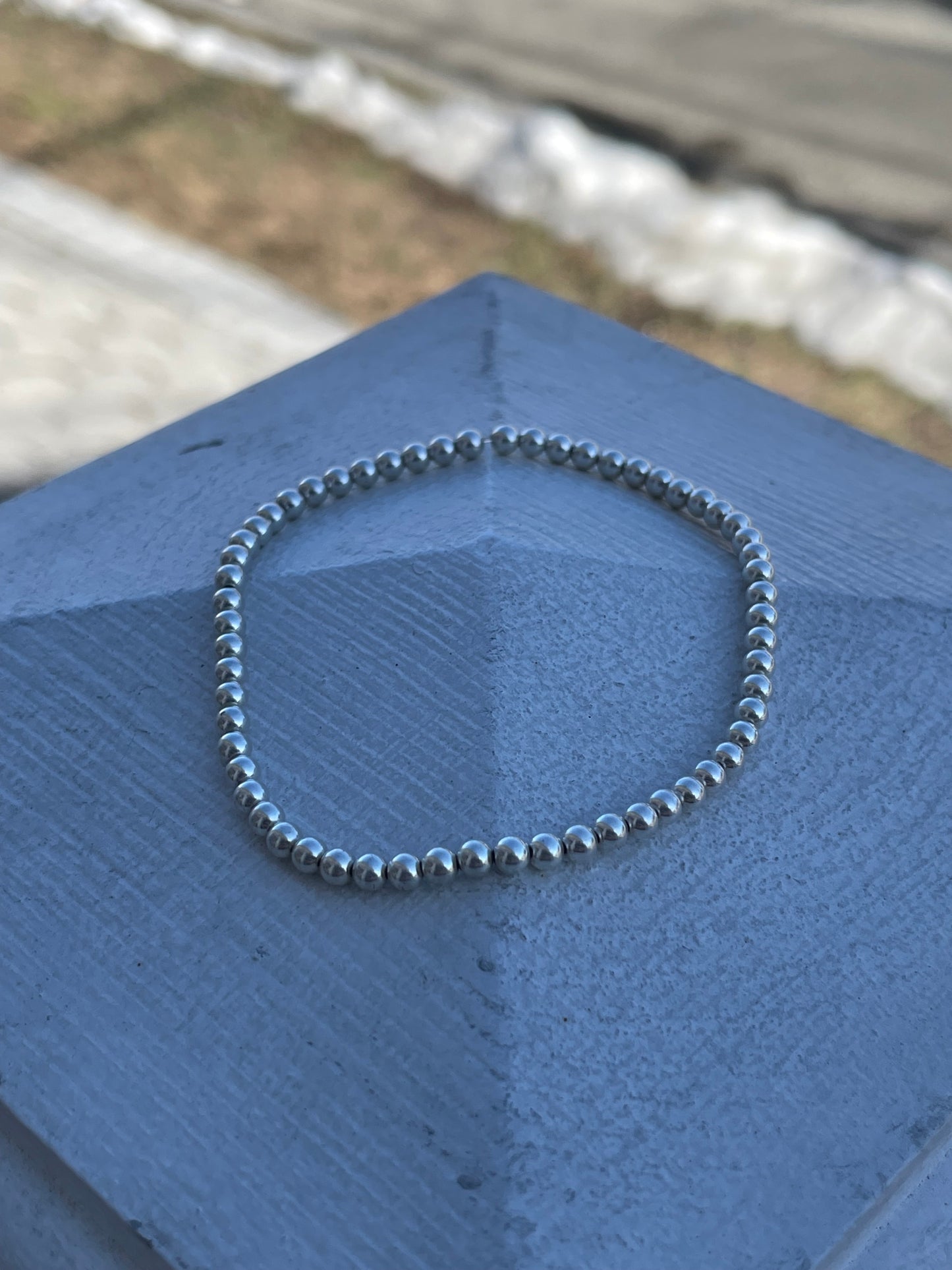 925 Sterling Silver Stretchy Beaded Bracelet - One Size