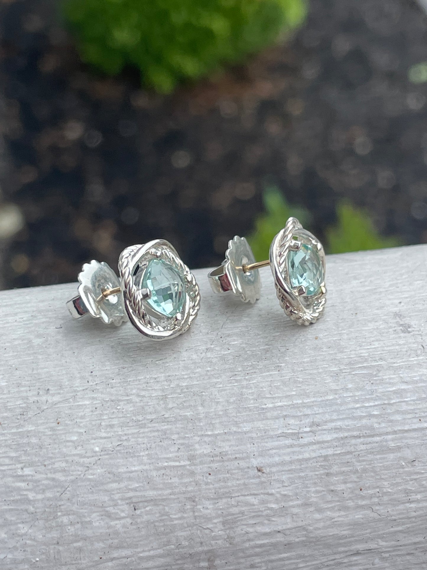 Designer David Yurman 925 Sterling Silver & 14k Gold Aquamarine Infinity Earrings