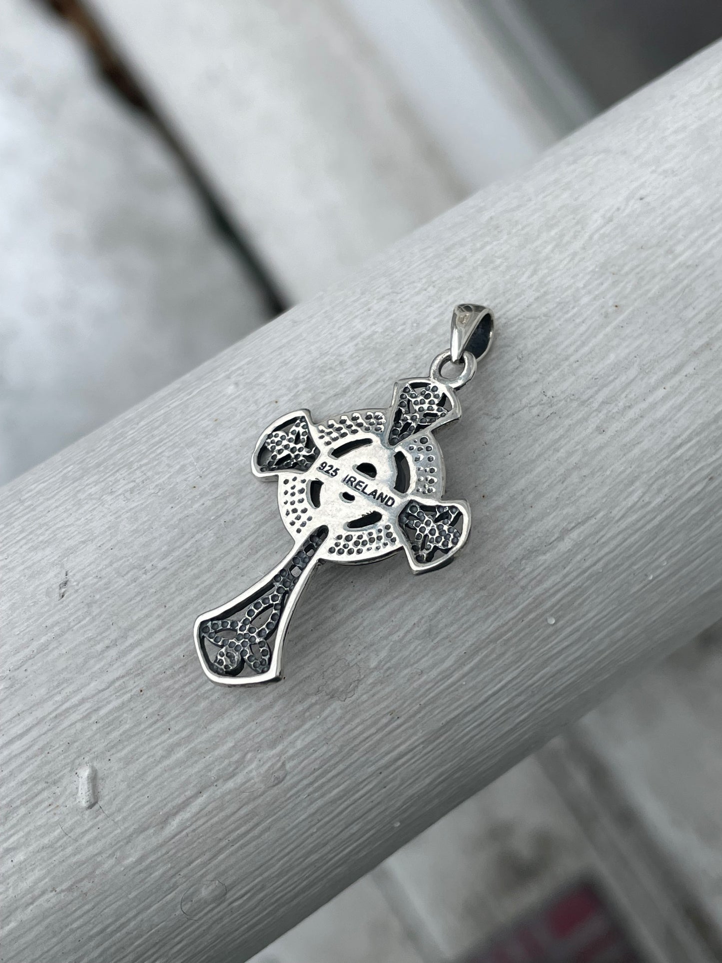 Made in Ireland Green Marble Celtic Cross Pendant 925 Sterling Silver (K19)