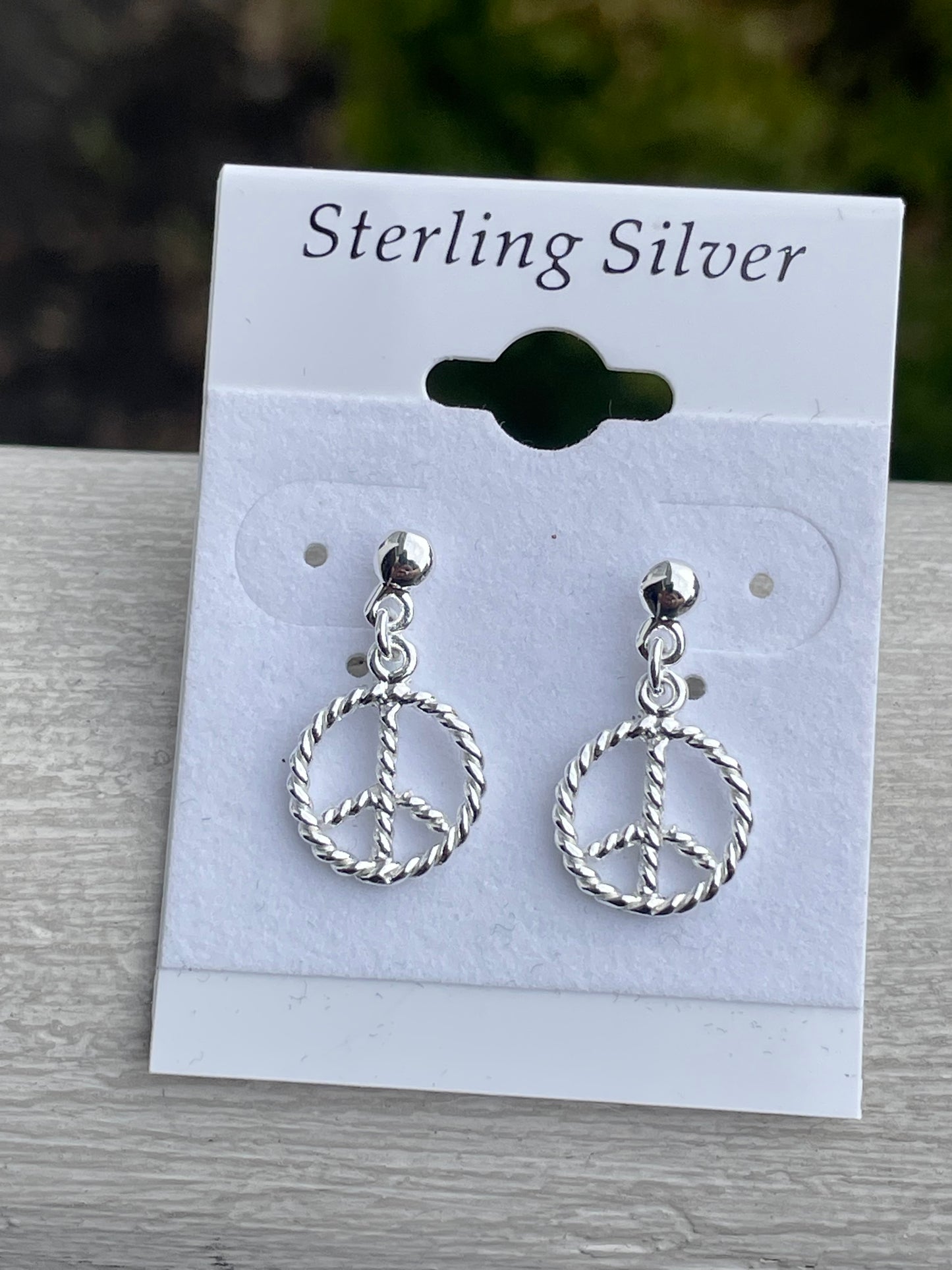 925 Sterling Silver Peace Sign Dangle Earrings
