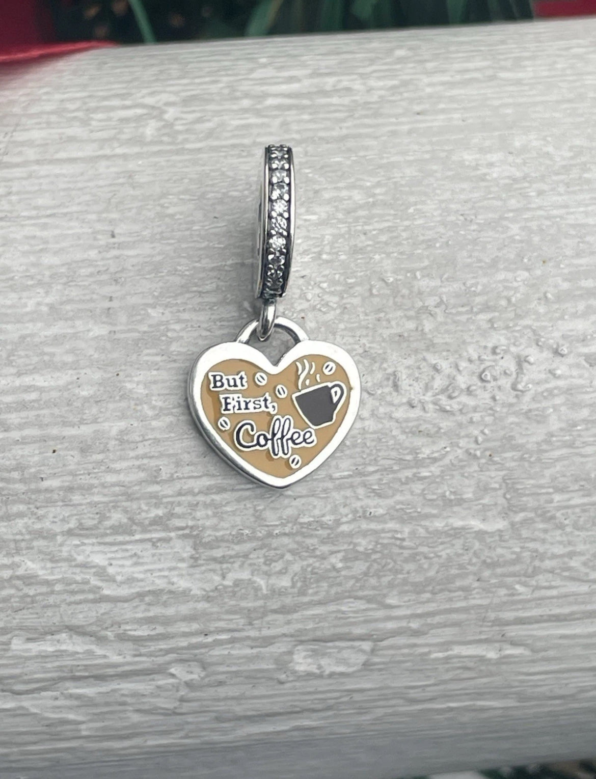 Pandora Silver But First Coffee Heart Dangle Charm S925 ALE