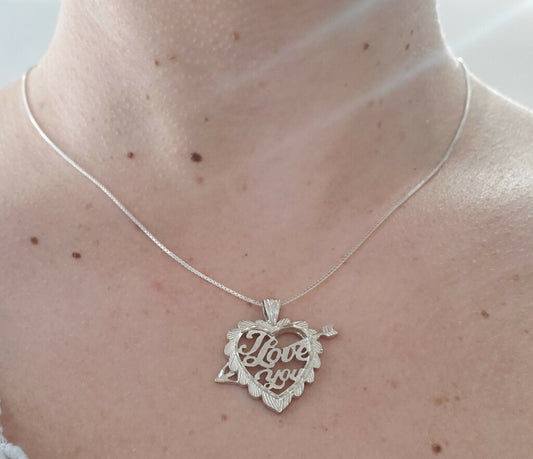 925 Sterling Silver I Love You Cupid’s Heart Necklace