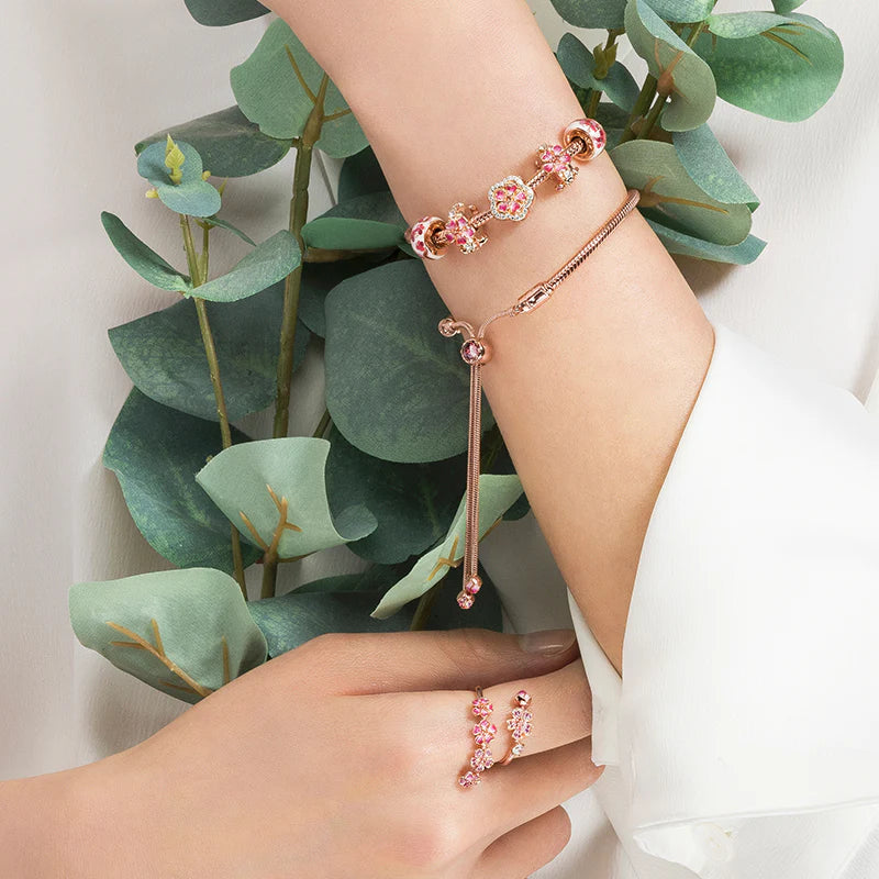 Retired Pandora Asia Exclusive Wraparound Peach Blossom Ring Size 7