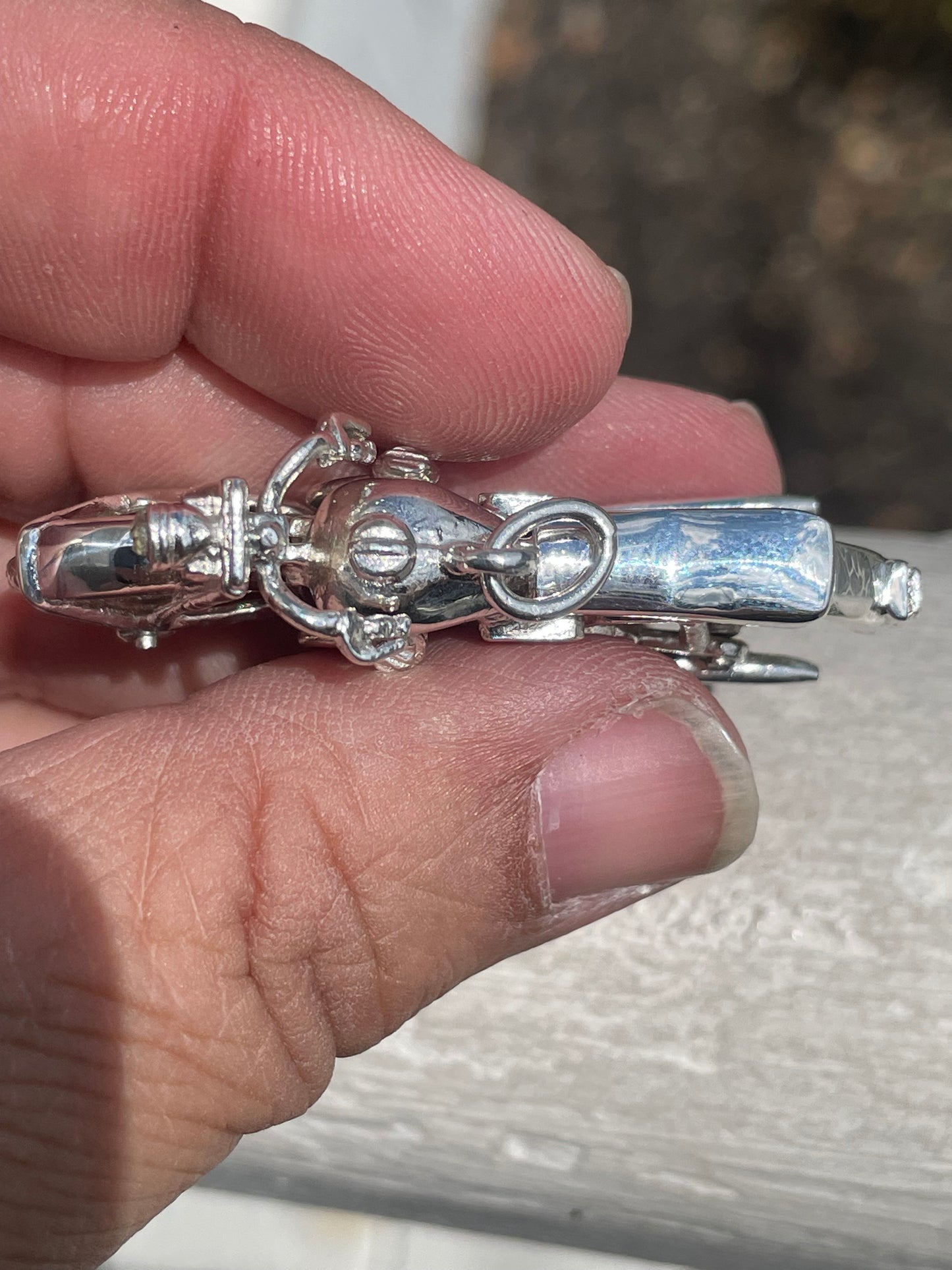 Heavy Detailed 925 Sterling Silver Movable Motorcycle Pendant