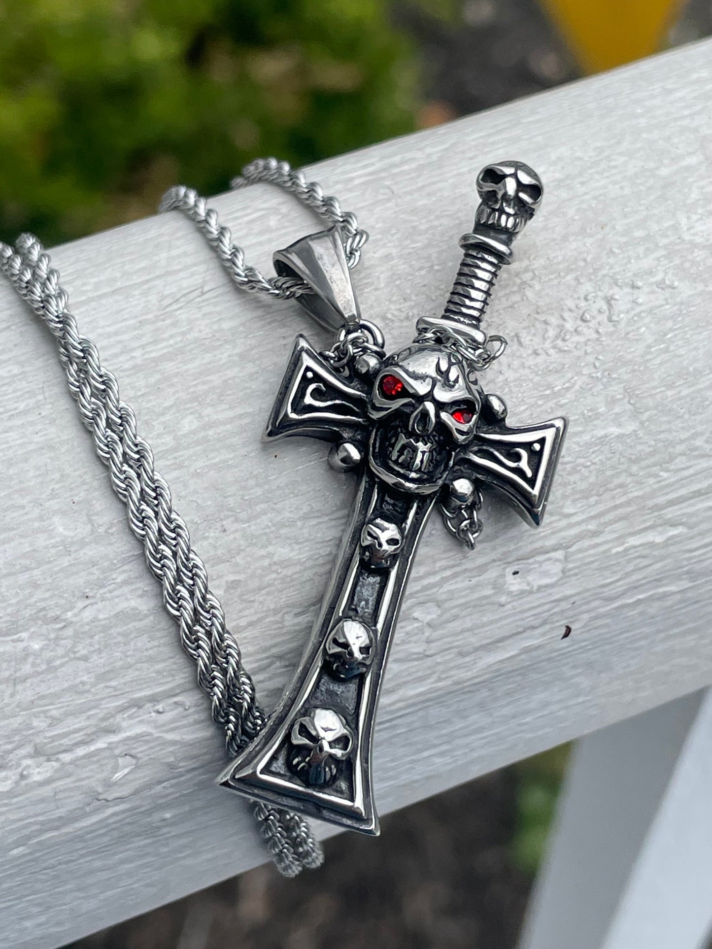 Stainless Steel Skull Cross & Dagger Necklace