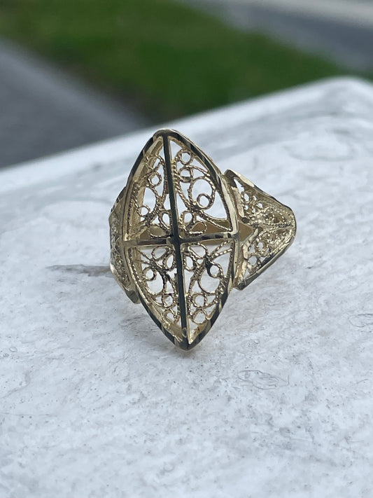 14k Gold Vintage Filigree Signet Shield Ring Size 7