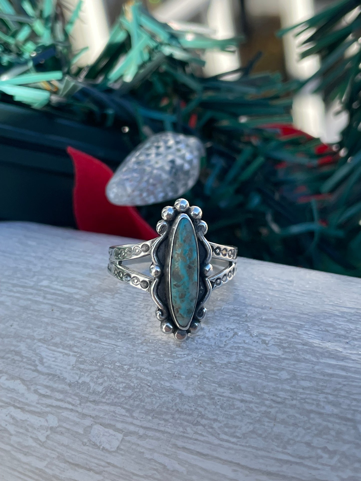 Designer Bell Trading Post Turquoise Sterling Silver Ring Size 8
