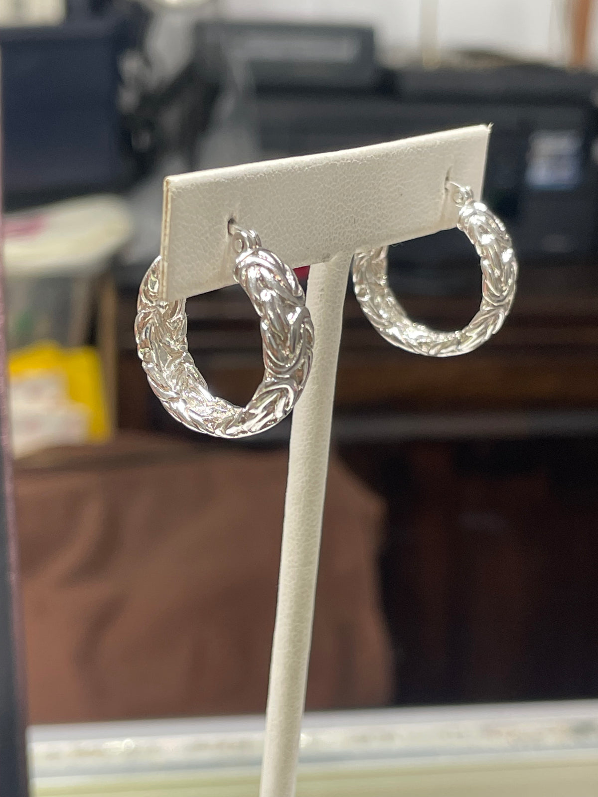 925 Sterling Silver Byzantine Link Hoop Earrings