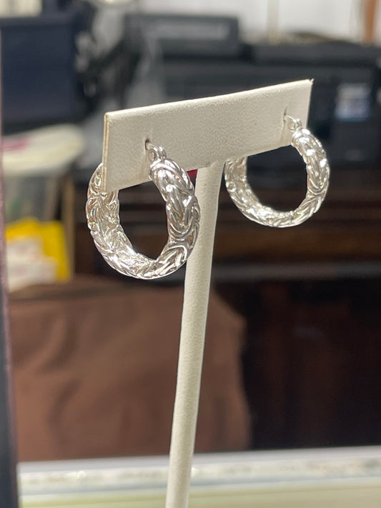 925 Sterling Silver Byzantine Link Hoop Earrings