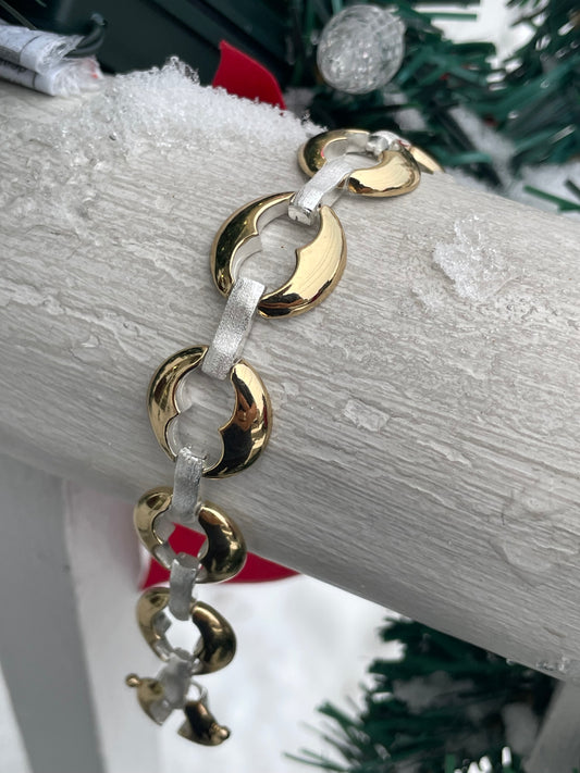 925 Sterling Silver & Vermeil 2tone Crescent Moon Open Link Bracelet 7.5”