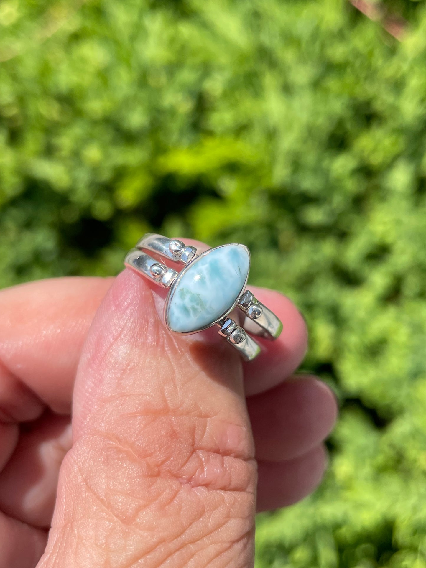 925 Sterling Silver Reversible Flip Ring Larimar or Amber Marquis Stone Ring