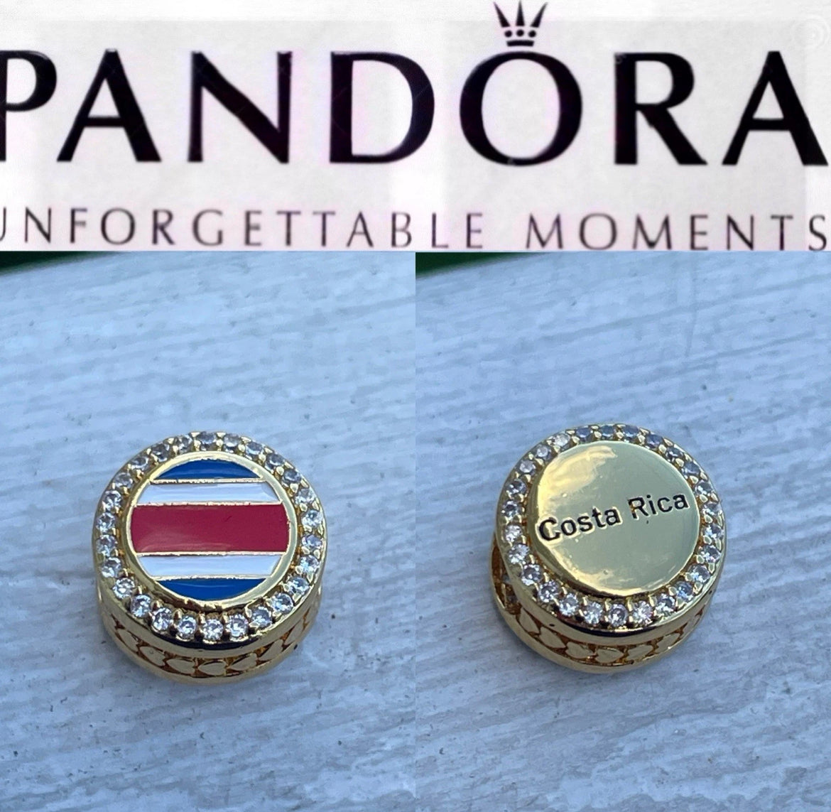Pandora Costa Rica Country Flag Exclusive Gold Shine Travel Signet Charm