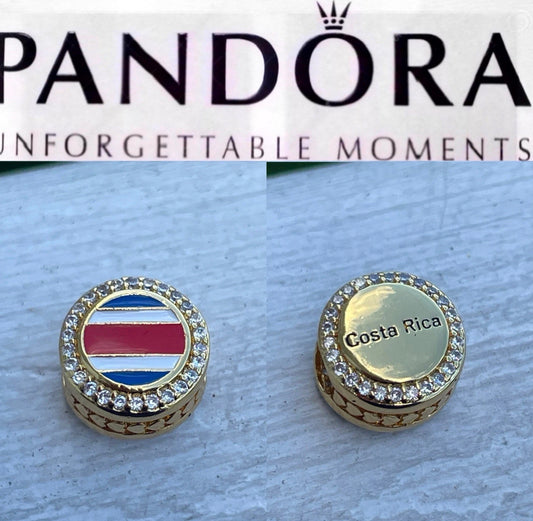 Pandora Costa Rica Country Flag Exclusive Gold Shine Travel Signet Charm