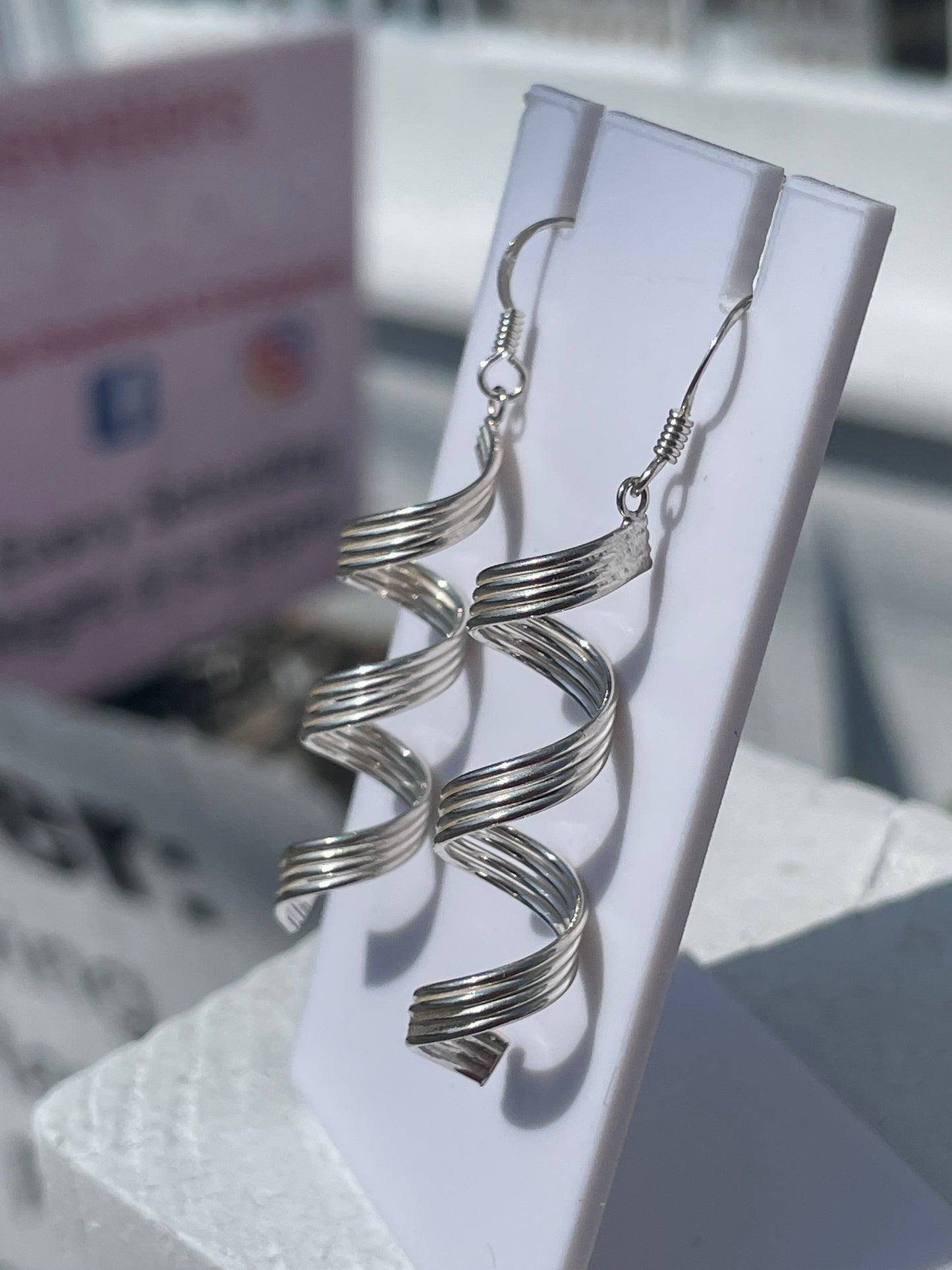 925 Sterling Silver Twist Ribbon Dangle Earrings