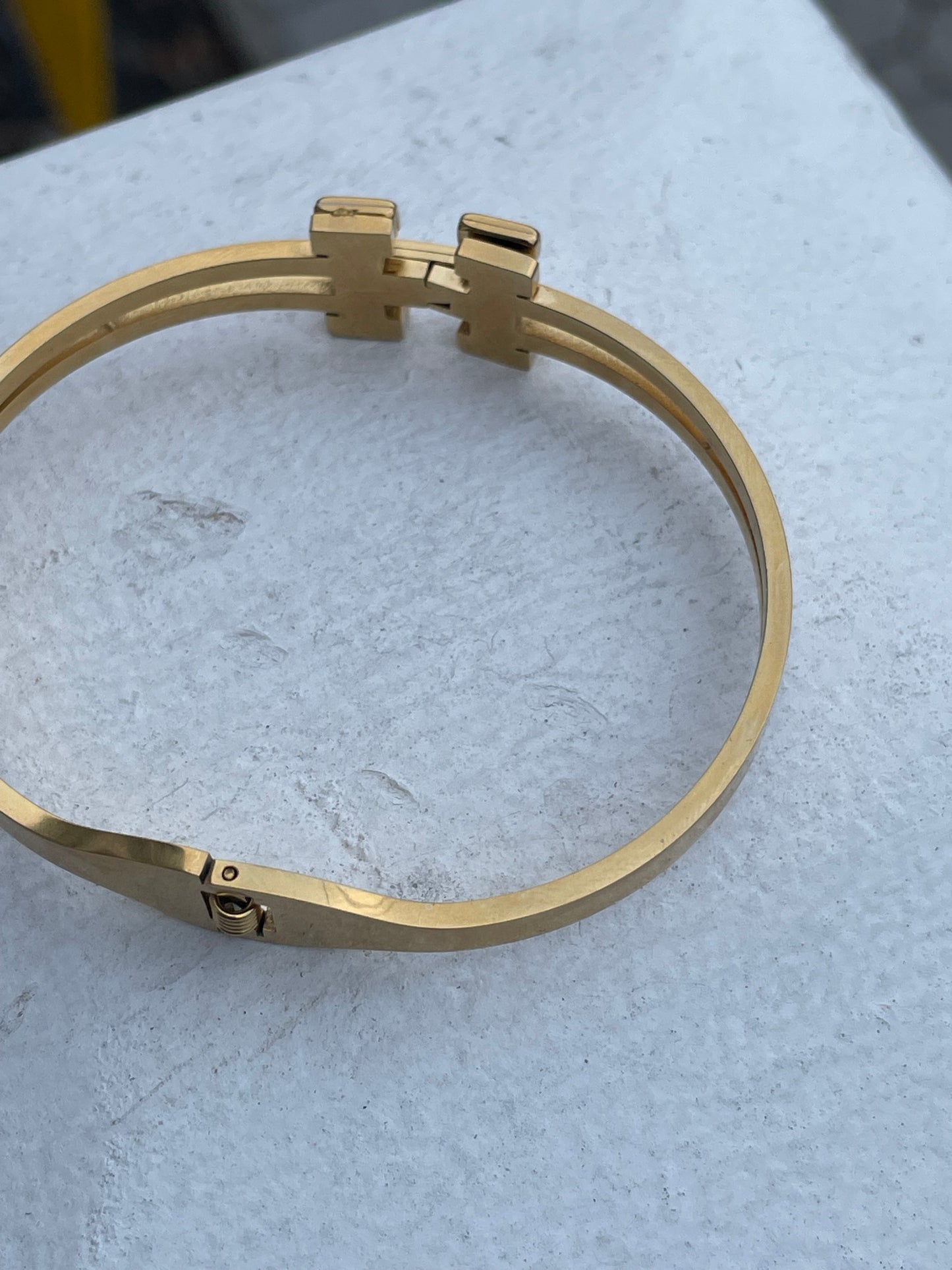 Stainless Steel Vermeil H Logo Hermes Lookalike Bangle Bracelet 7”