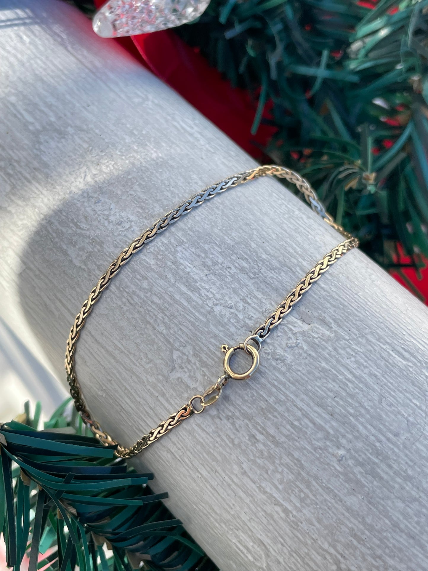 14k Gold Braided Wheaton Link Bracelet 7”