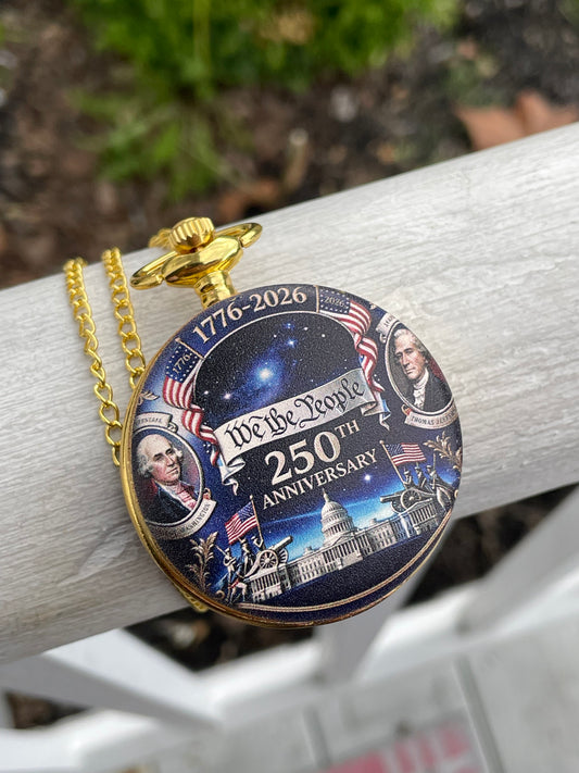 250th Anniversary USA Gold tone Pocket Watch w/ Chain