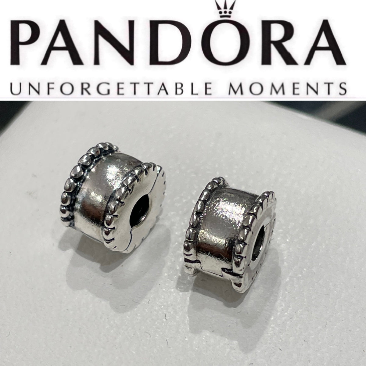Retired Pandora x2 Silver Beveled Matching Clips Lot