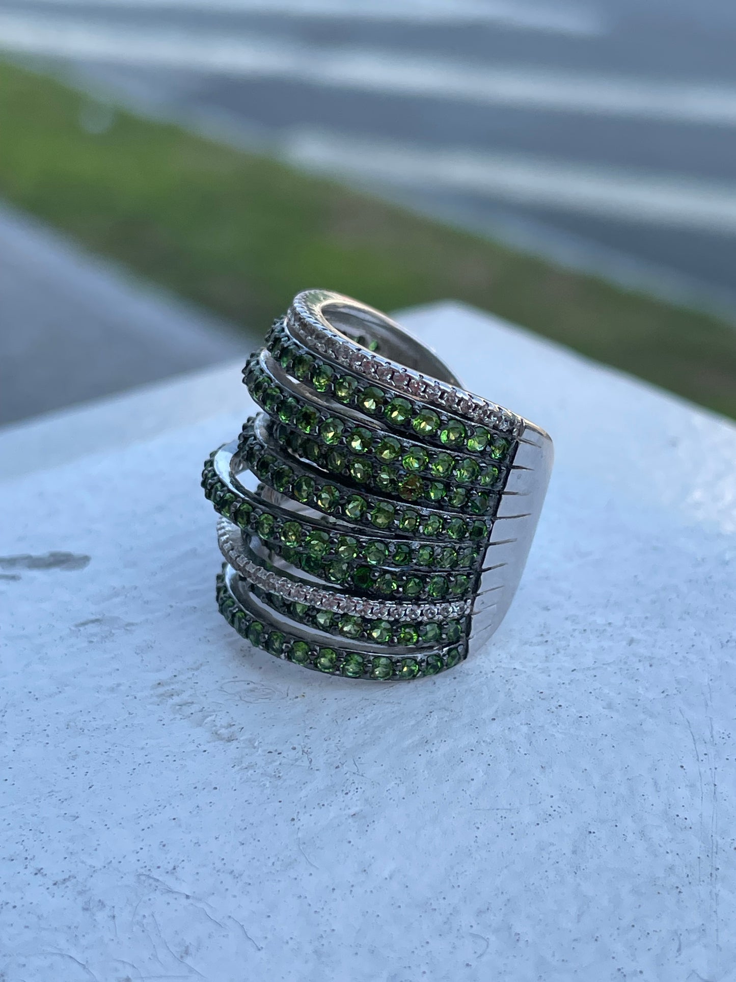 925 Sterling Silver Chrome Diopside Multi Strand Band Ring Size 7