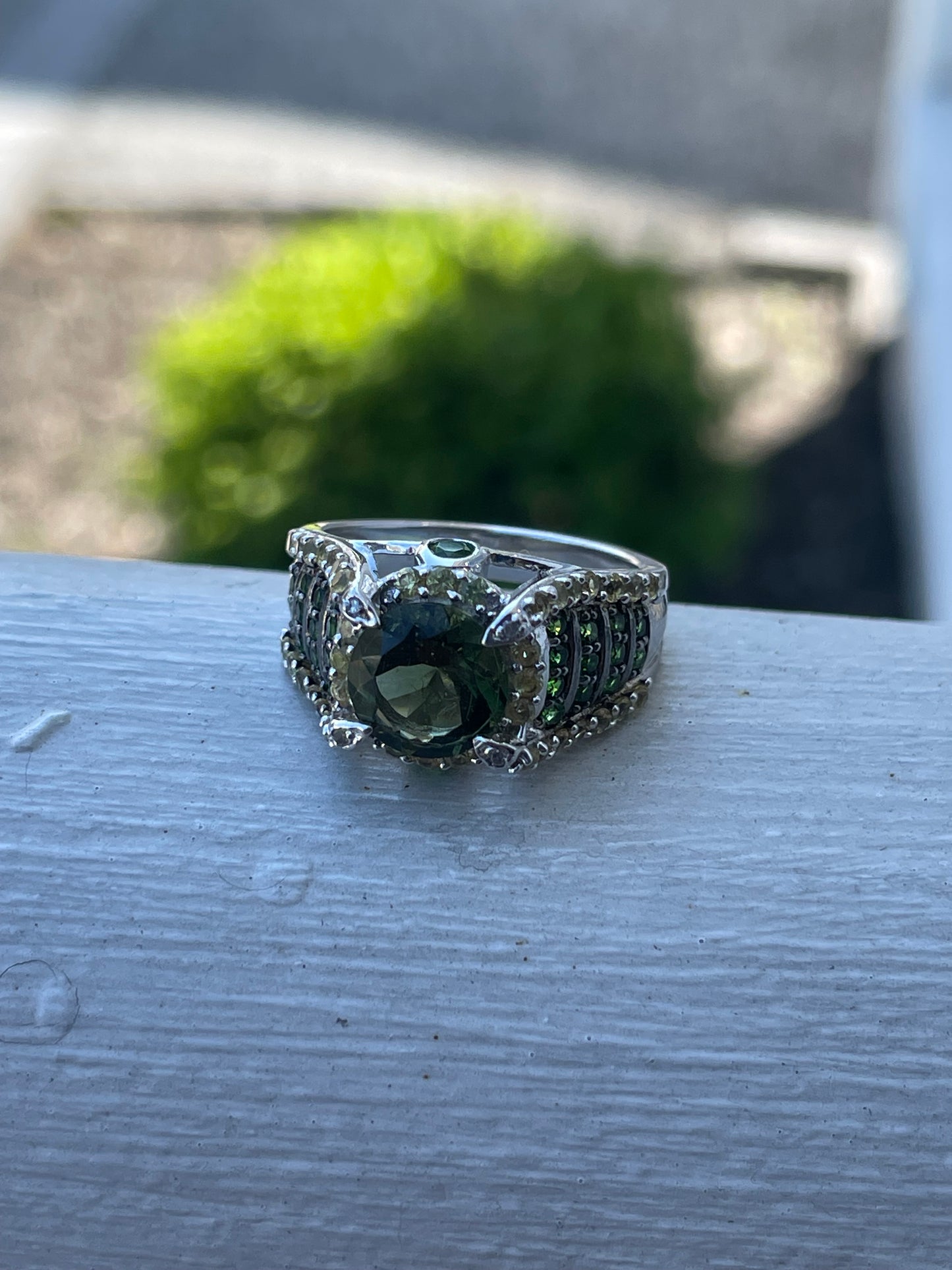 925 Sterling Silver Chrome Diopside Peridot & Citrine Cluster Ring Size 7