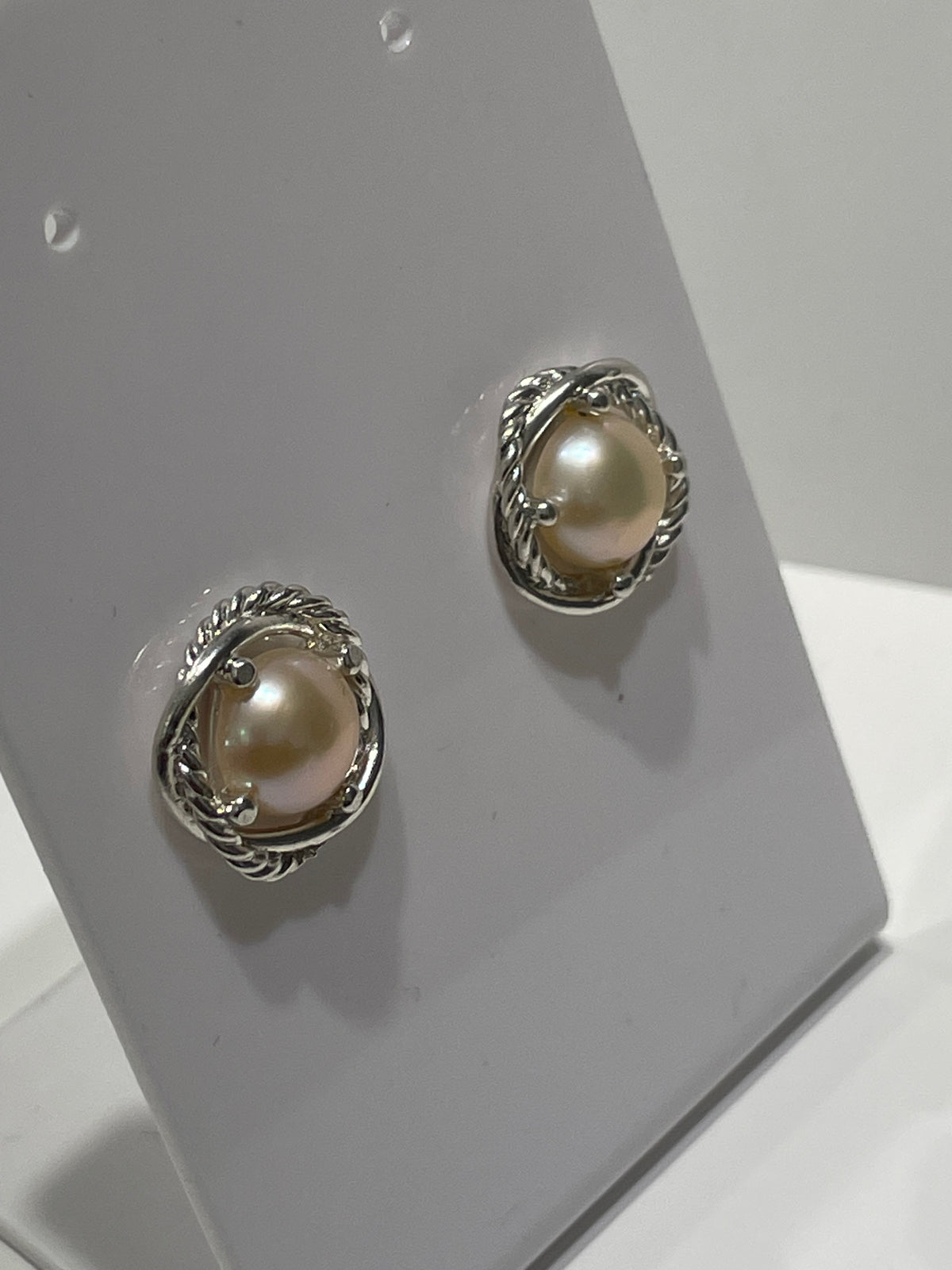 David Yurman Infinity Settings Freshwater Pearl Custom Made Earrings