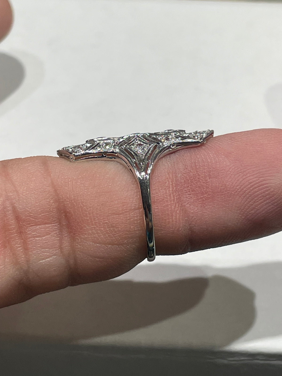 Antique Platinum Art Deco Past Present Future Ring Size 7.5