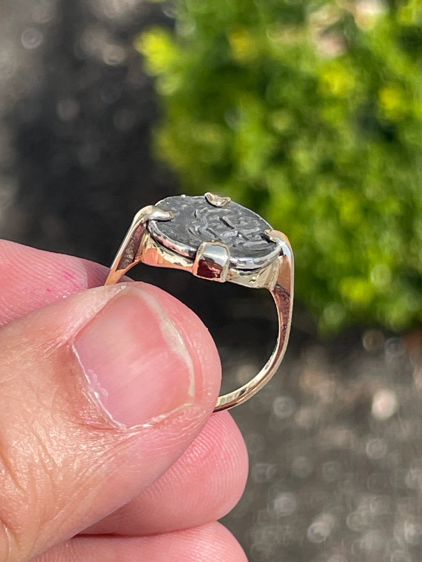 14k Gold Atochan Coin Ring Size 8