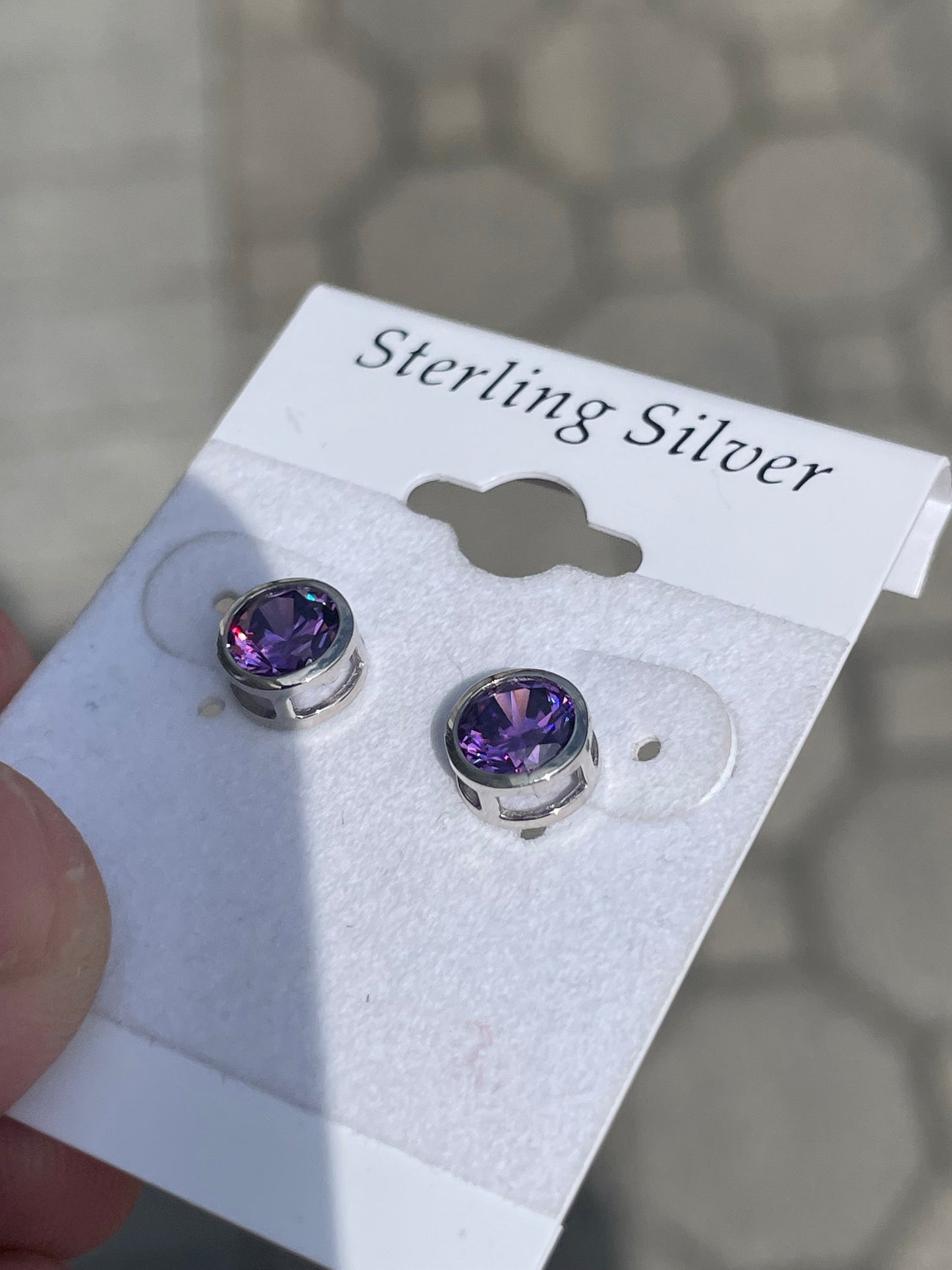 925 Sterling Silver Bezel Set Simulated Amethyst Stud Earrings